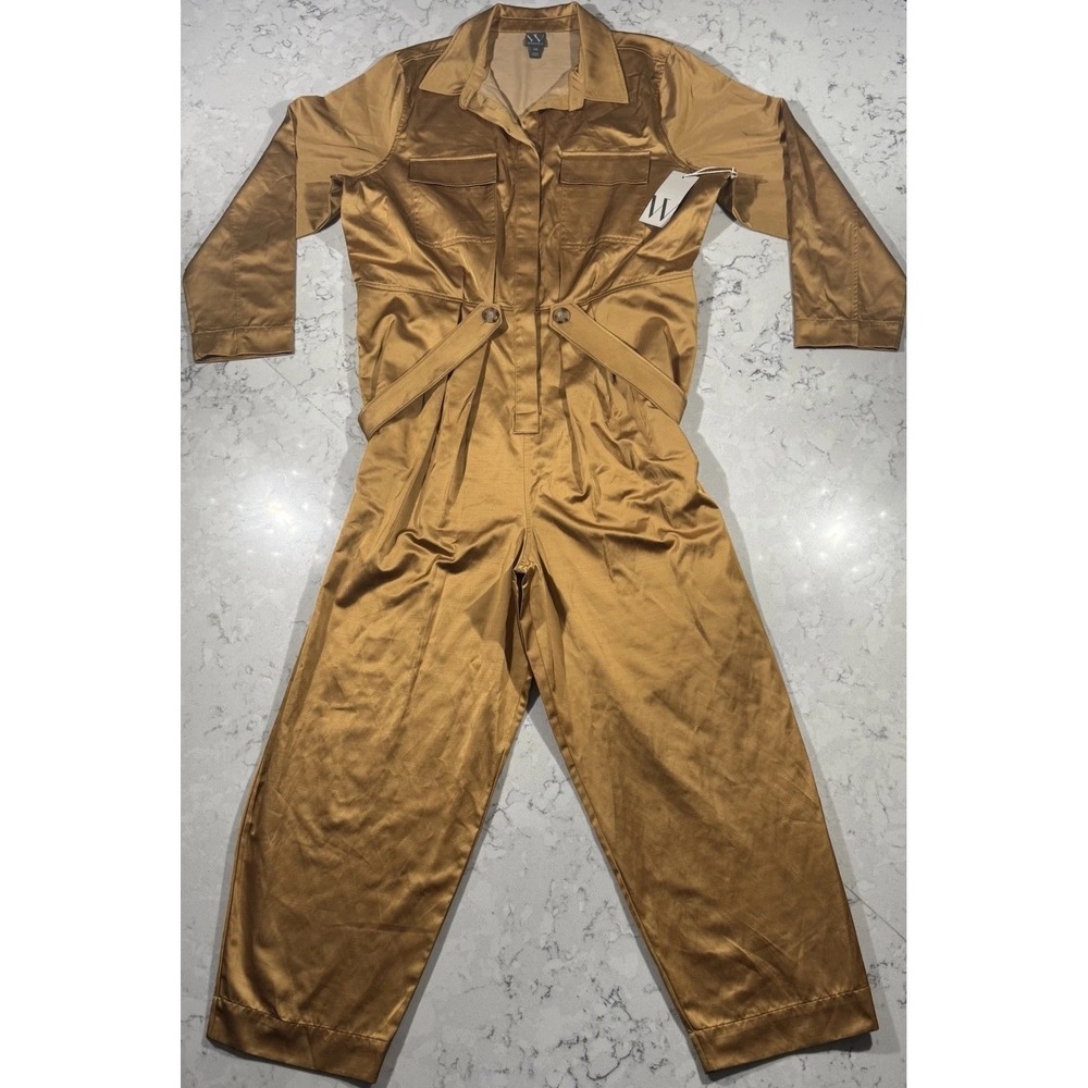 NWT Worthington Jumpsuit Womens XXL Gold Metallic Satin Long Sleeve MSRP $88
